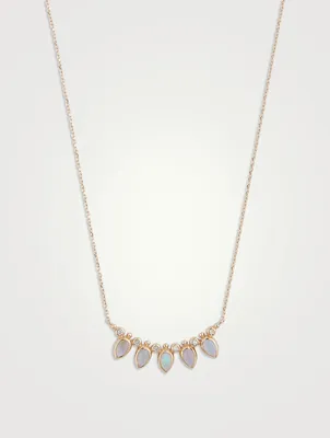 Bezel Bouquet Fan 14K Gold Necklace With Opal And Diamonds