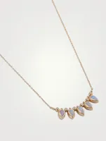 Bezel Bouquet Fan 14K Gold Necklace With Opal And Diamonds