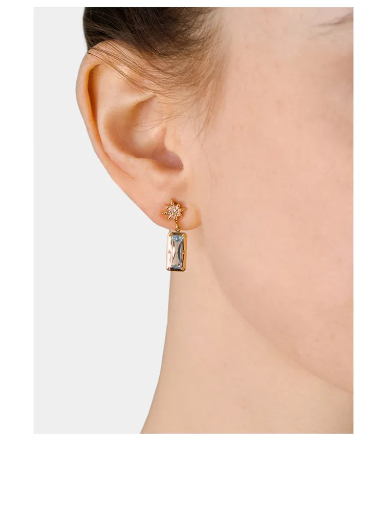 Aztec 14K Gold North Star Baguette Earrings With Blue Topaz And White Sapphire