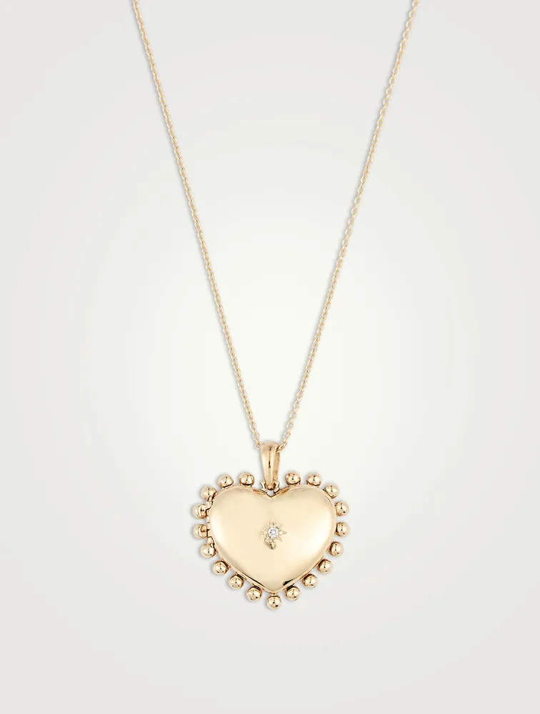 Dew Drop 14K Gold Mini Heart Locket Necklace With Diamond