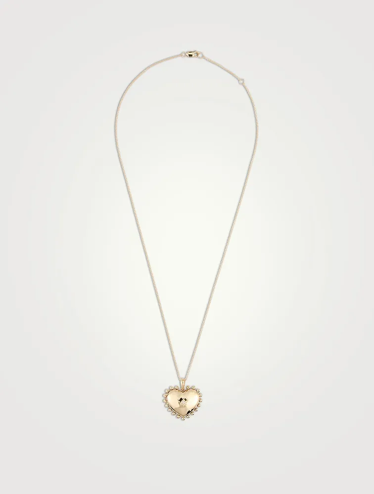 Dew Drop 14K Gold Mini Heart Locket Necklace With Diamond