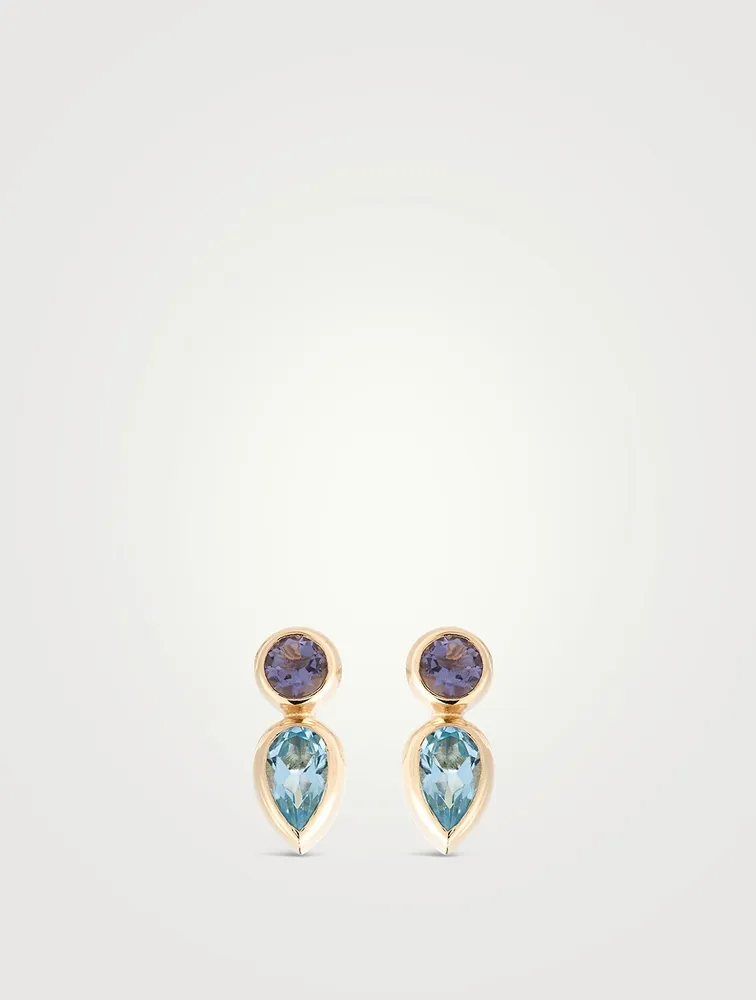 Classique 14K Gold Linea Ear Crawler Earrings With Topaz And Iolite