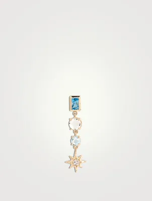 Aztec 14K Gold Luna Single Charm Earring With Blue And White Topaz