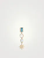 Aztec 14K Gold Luna Single Charm Earring With Blue And White Topaz