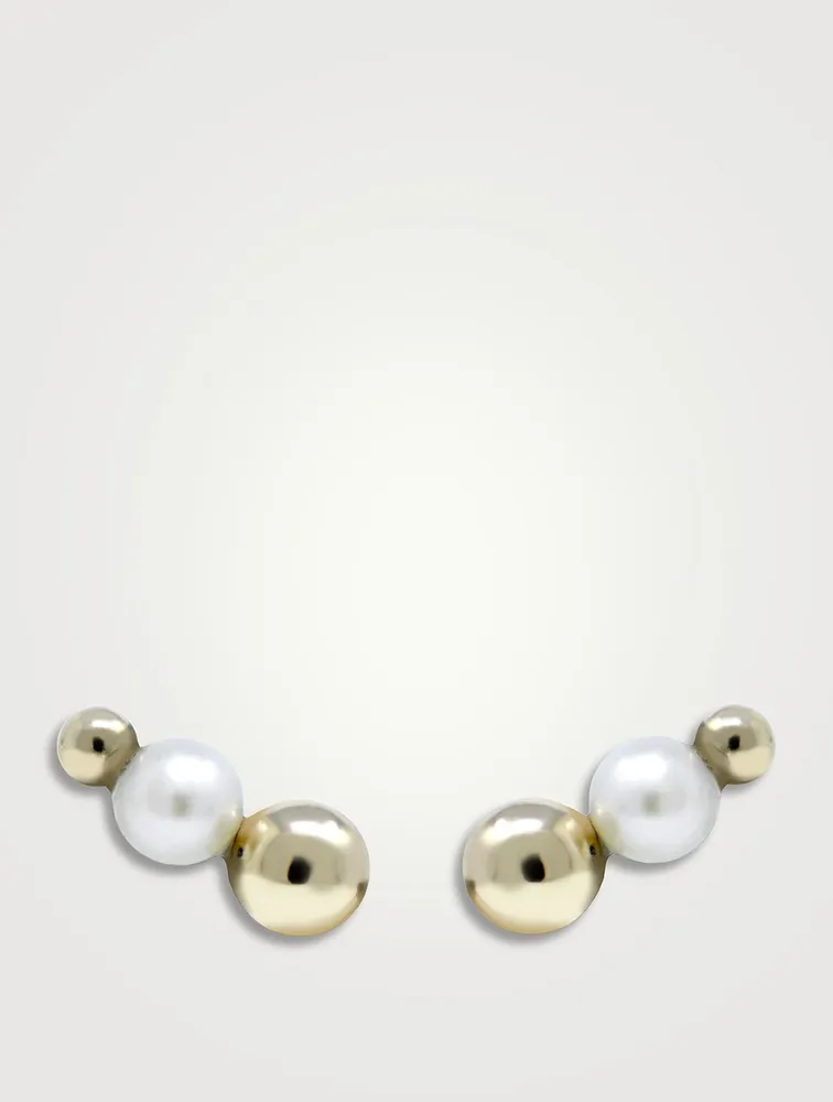 Dew Drop 14K Gold Marine Bar Stud Earrings With Pearls