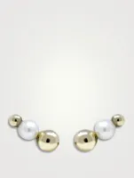 Dew Drop 14K Gold Marine Bar Stud Earrings With Pearls