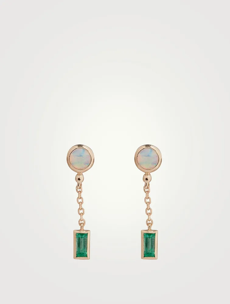 Cléo Carré 14K Gold Chain Drop Earrings With Opal And Emeralds