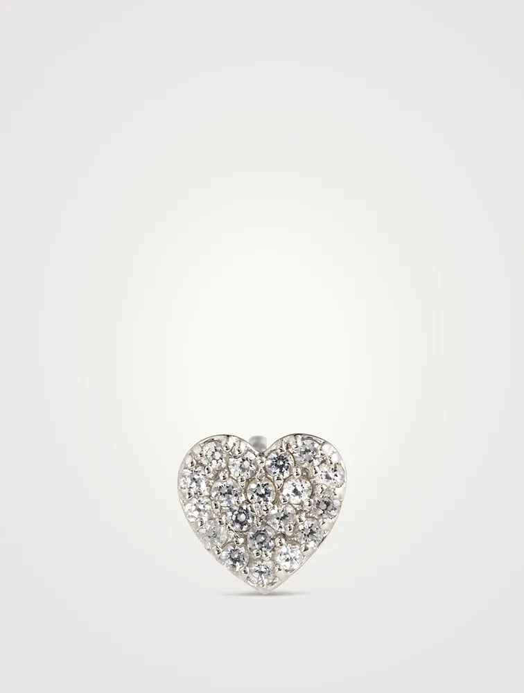 Love Letter Sterling Silver Pavé Heart Stud Earring With White Sapphire