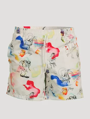 Recycled Swim Shorts Souvenir Print