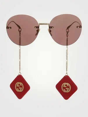 Round Sunglasses With Logo Pendants
