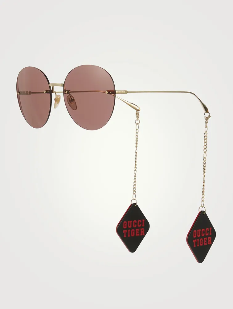 Round Sunglasses With Logo Pendants