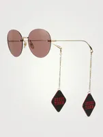 Round Sunglasses With Logo Pendants