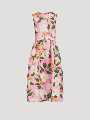 Faille Belted Midi Dress Magnolia Print