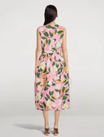 Faille Belted Midi Dress Magnolia Print