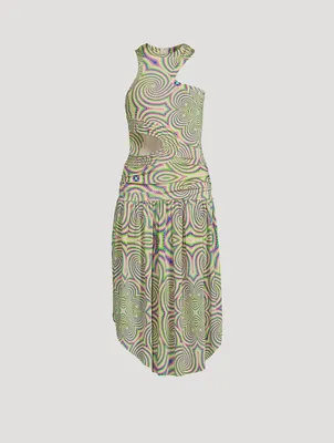 Asymmetric Dress In Hallucinogenic Print