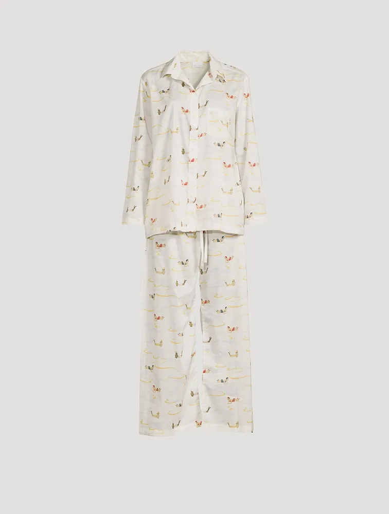 Cotton Pajama Set In Sunbathers Print