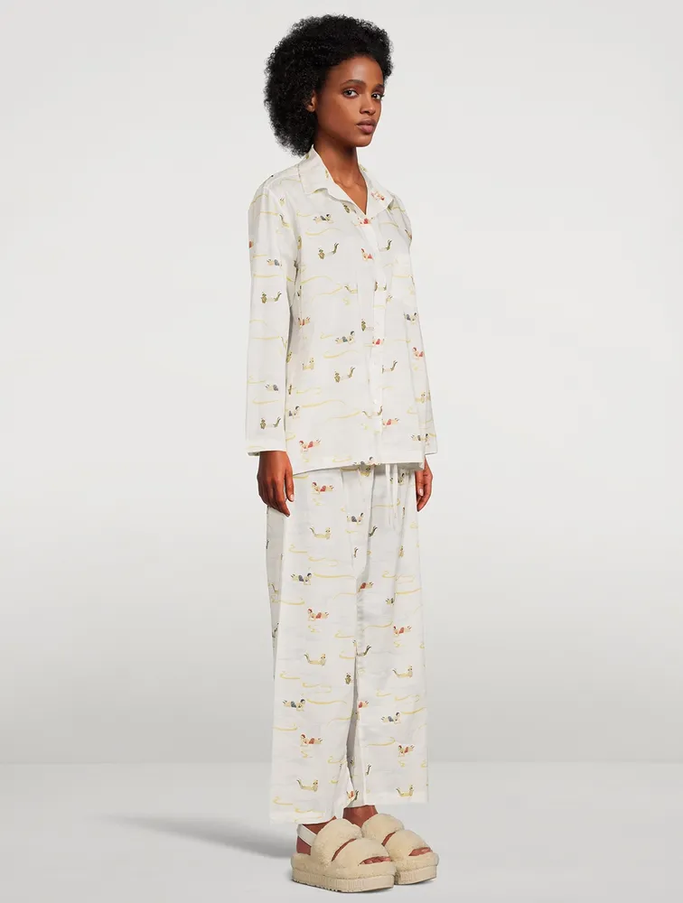Cotton Pajama Set In Sunbathers Print