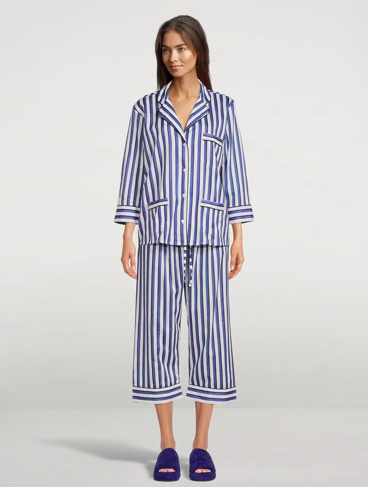 Cotton Striped Cropped Pajama Set