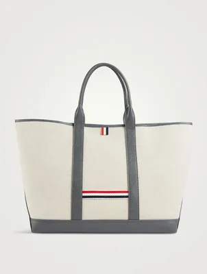 Heavy Linen Leather-Handle Tote Bag