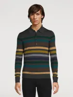 Wool Long-Sleeve Polo Shirt Striped Print