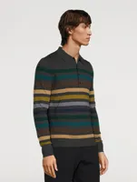 Wool Long-Sleeve Polo Shirt Striped Print