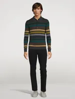 Wool Long-Sleeve Polo Shirt Striped Print