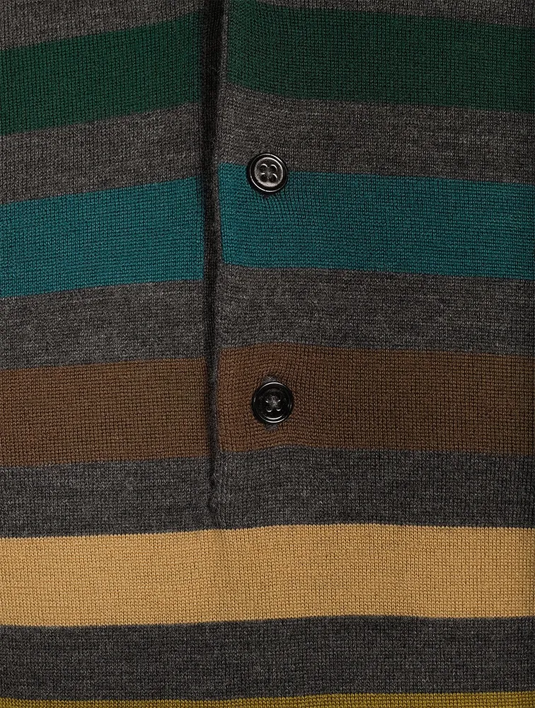 Wool Long-Sleeve Polo Shirt Striped Print