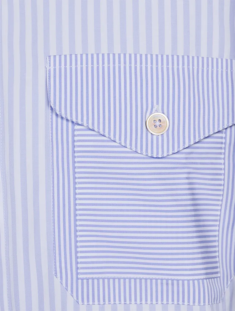 Multi-Pocket Shirt Mix-Up Stripe Print