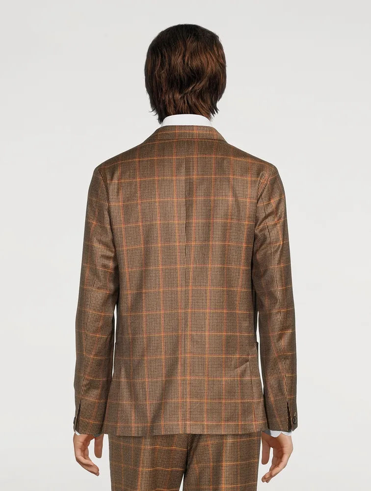 Wool Double-Breasted Jacket Check Print