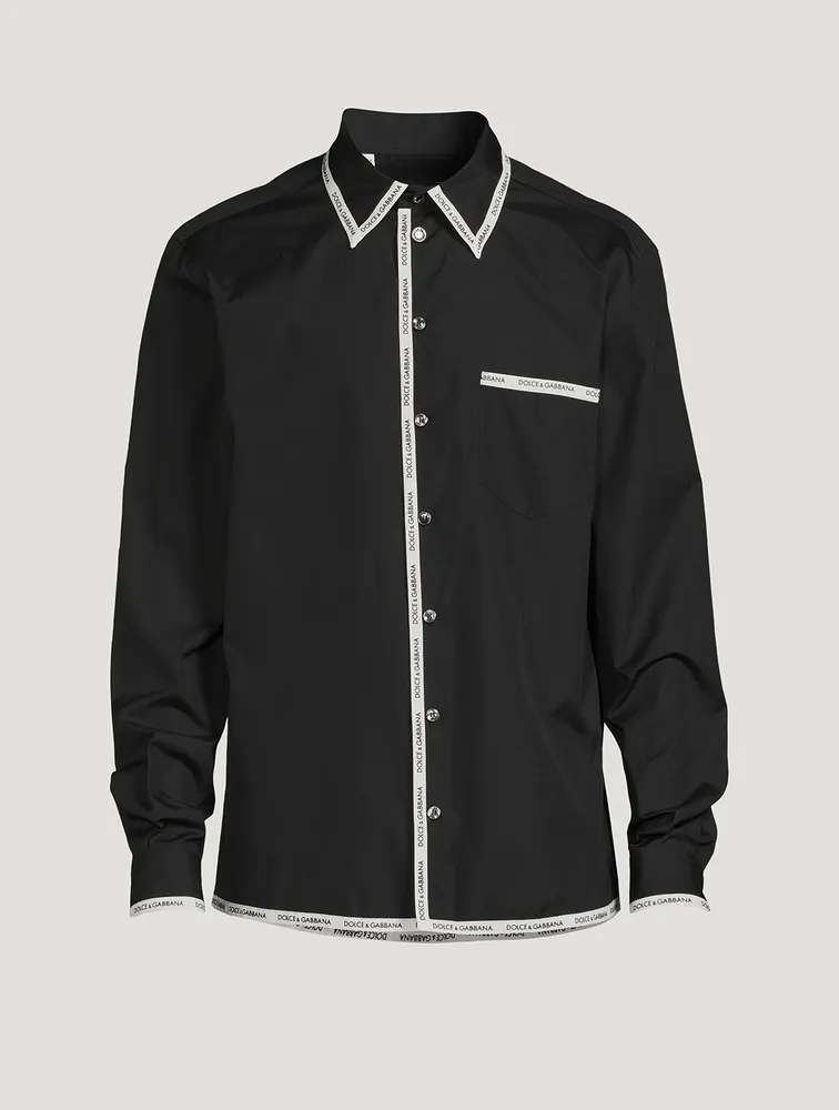 Cotton Shirt With Branded Piping