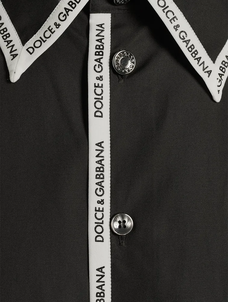 Cotton Shirt With Branded Piping