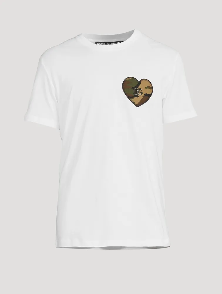 Cotton T-Shirt With Camo Heart