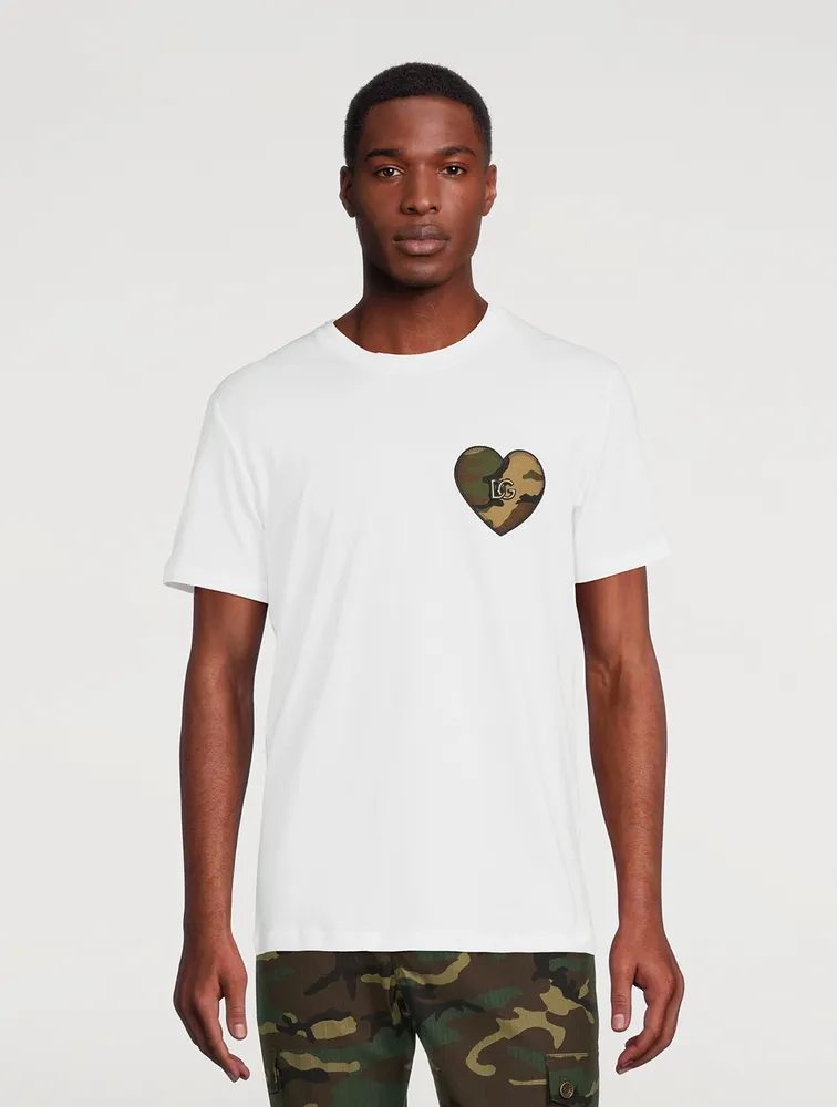 Cotton T-Shirt With Camo Heart