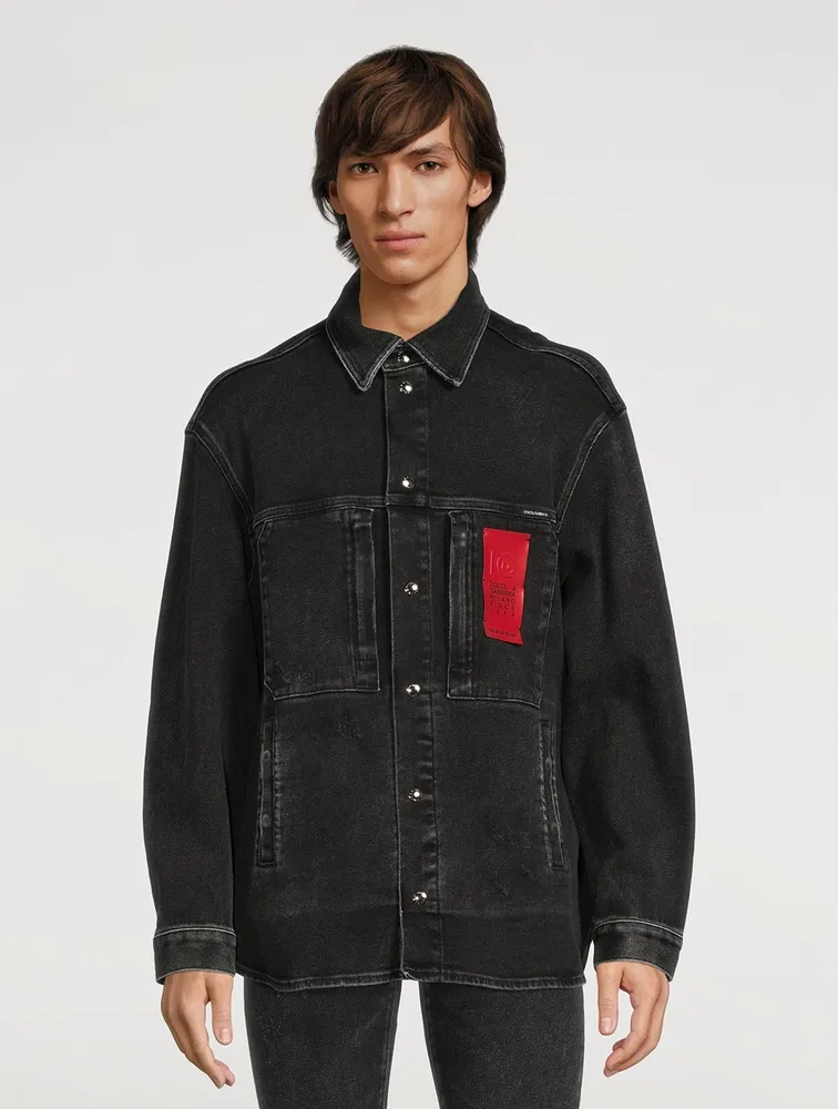 Denim Shirt With Rubber Logo