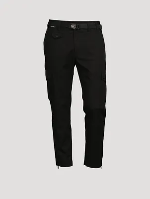 Cotton Stretch Cargo Pants With Belt