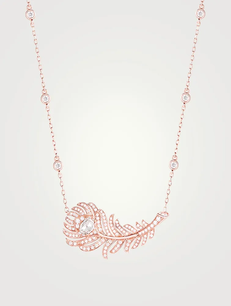 Small Plume De Paon Rose Gold Pendant Necklace With Diamonds