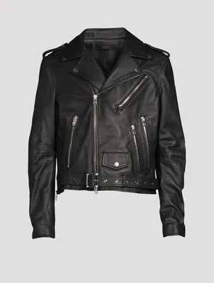 Leather Biker Jacket With Paint Drip Logo