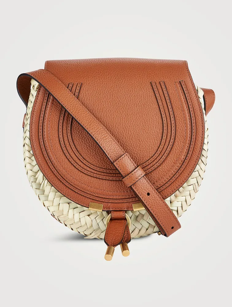 Marcie Raffia And Leather Saddle Bag