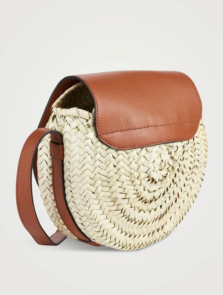 Marcie Raffia And Leather Saddle Bag