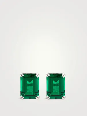 9K White Gold Fulton Emerald Double Prong Stud Earrings