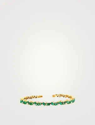 Fireworks 18K Gold Frenzy Bangle Cuff Bracelet With Emerald And Diamonds