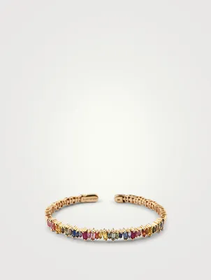 Fireworks 18K Gold Bangle With Rainbow Sapphires