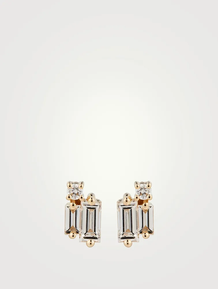 18K Gold Layered Cluster Earrings With Diamonds