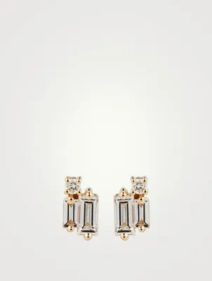 18K Gold Layered Cluster Earrings With Diamonds