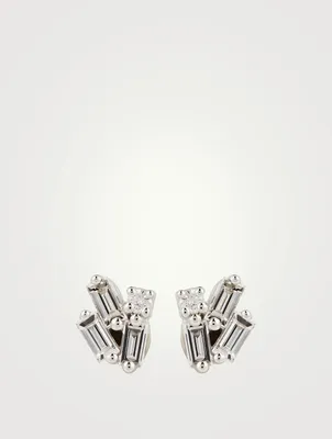 18K White Gold Fireworks Cluster Earrings With Diamonds