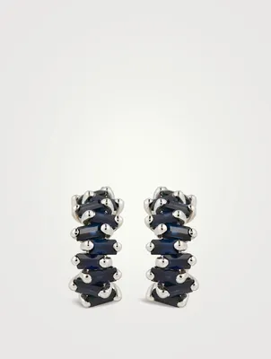 18k White Gold Hoop Earrings With Dark Blue Sapphire