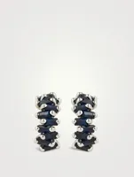 18k White Gold Hoop Earrings With Dark Blue Sapphire