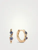 18K Gold Huggie Earrings With Sapphire And Diamonds