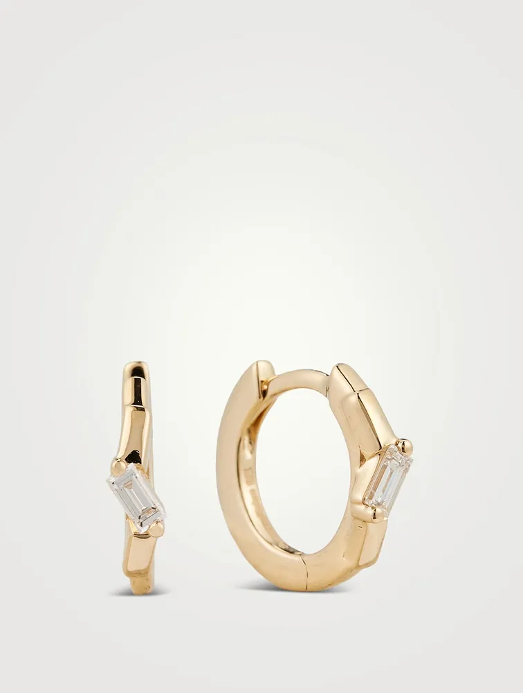 18K Gold Huggie Earrings With Diamonds