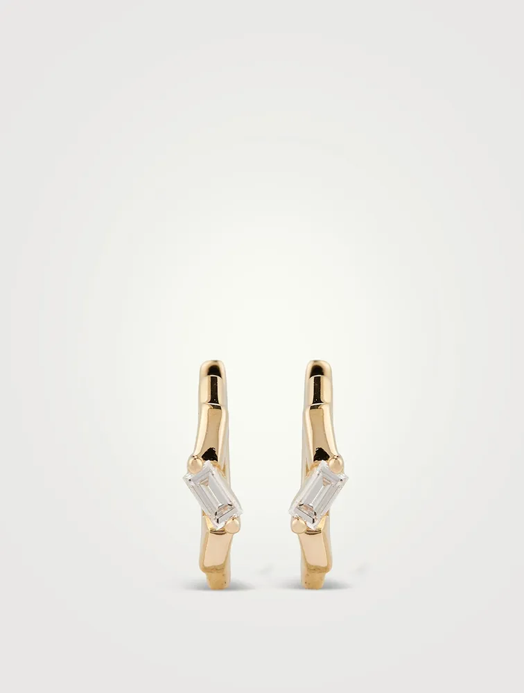 18K Gold Huggie Earrings With Diamonds